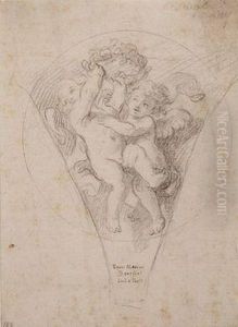 Zwei Putti Mit Kranz by Marco Benefial