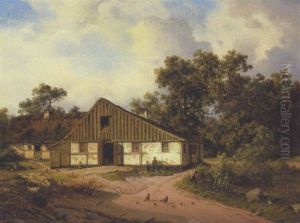 Sommerdag Ved Et Strataekt Bondehus I Udkanten Af En Skov by Georg Emil Libert