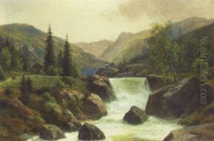 Bjerglandskab Med Fossende Elv by Georg Emil Libert