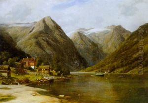 Norsk Skaergard Med Figurer Og Bygninger
