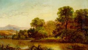 Landskab Med I Baggrunden Huse Og I Forgrunden Flod by Georg Emil Libert