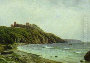 Klippekyst Fra Bornholm Med Badende Figurer