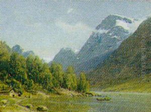 Norsk Bjerglandskab Med Flodlob by Georg Emil Libert