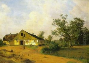 Sommerdag Med Legende Born Foran Et Bondehus by Georg Emil Libert