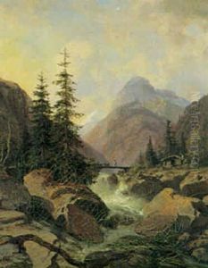 Norsk Landskab Med Brusende Fos by Georg Emil Libert