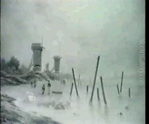 Hollandsk Kanalparti Med Moller, Vinter by Georg Emil Libert