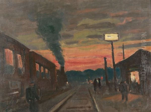 Vorortbahnhof Im Abendrot - view 1
