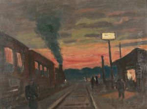 Vorortbahnhof Im Abendrot by Hans Reinhold Lichtenberger