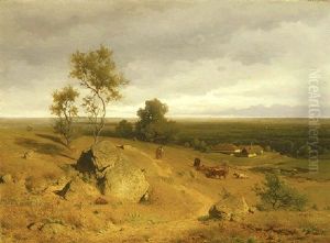 Farm In An Extensive Landscape by Eduard Peithner Von Lichtenfels