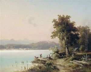 Partie Am Chiemsee Mit Blick Auf Die Herreninsel Am Fruhen Morgen by Wilhelm Lichtenheld