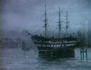 The Wellesly Training Hulk In North Shields Harbour The Fire Of The Wellesley by J(ohn) D(avison) Liddell