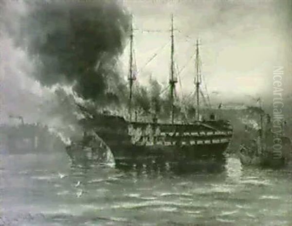 Wellesley Training Ship; Burning Of The Wellesley, March 11th 1914 - view 1