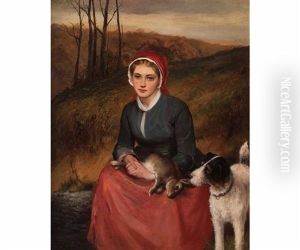 Seated Lady With Terrier And Rabbit