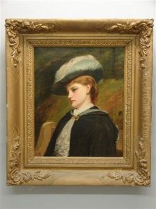 Portrait Of A Woman With Red Hair Wearing Plummed Hat And Cape