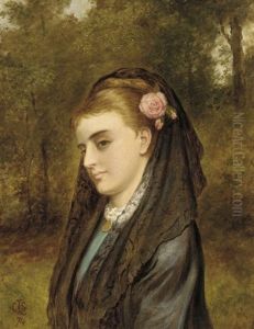 Portrait Of A Young Lady In A Black Lace Mantilla by Charles Sillem Lidderdale