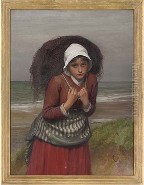 A Fisher Girl Carrying Nets Along The Shore - view 1