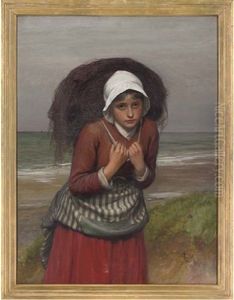 A Fisher Girl Carrying Nets Along The Shore