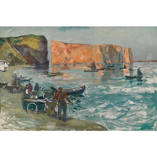 Landing Fish, Perce Rock - view 1
