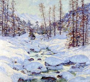 Winter Landscape With Stream by Jonas Lie