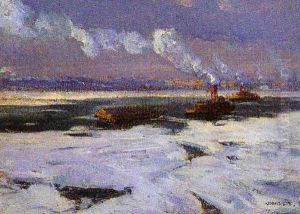 Tug Boats In Icy River by Jonas Lie