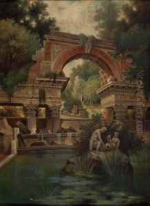 Die Romische Ruine Im Schlosspark Von Schonbrunn by Josef Ferdinand Benesch