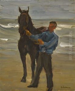 Mann Mit Einem Pferd Am Strand (man With A Horse On The Beach) by Max Liebermann