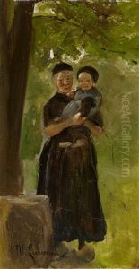 Mutter Mit Kind Unter Baumen Stehend by Max Liebermann
