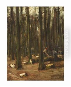 Waldarbeiter - Studie Zu Dem Wandbild "winter" Fur Das Rathaus Von Altona by Max Liebermann