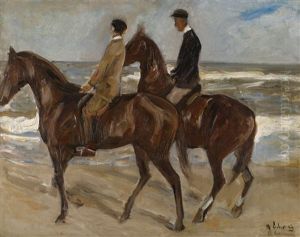 Zwei Reiter Am Strand Nach Links - Studie (two Riders On The Beach Turned To The Left - Study) by Max Liebermann