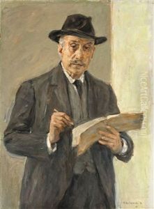 Selbstbildnis Im Anzug Mit Skizzenblock by Max Liebermann