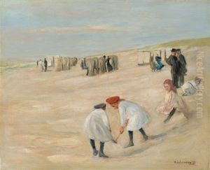 Strandbild Mit Spielenden Kindern by Max Liebermann