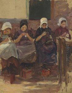 Nahende Madchen In Huyzen by Max Liebermann