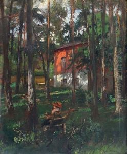 Lady On The Bench In The Forest by Max Liebermann
