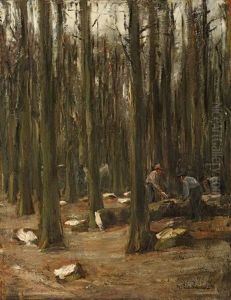 Waldarbeiter - Studie Zu Dem Wandbild Winter Fur Das Rathaus Von Altona by Max Liebermann