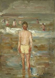 Stehender Knabe Am Strande by Max Liebermann