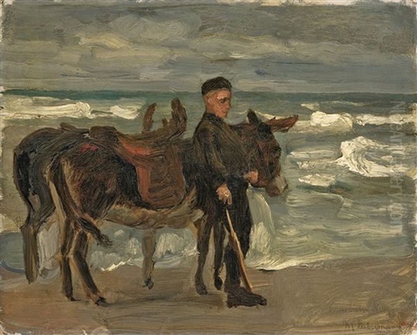 Junge Mit Zwei Reiteseln Am Meer (+ Badende Knaben, Verso) - view 1