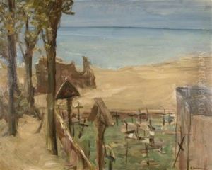 Landschaft An Der Ostsee Mit Kirchhof. Buhnenbildentwurf Zu Gerhard Hauptmanns Drama Gabriel Schillings Flucht, Akt Iii by Max Liebermann