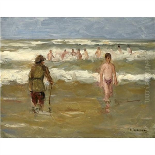 Badende Knaben Mit Strandwachter (boys Bathing With Beach Warden) - view 1
