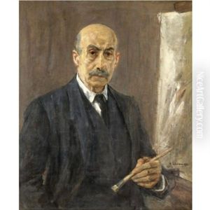 Selbstbildnis Im Anzug Neben Der Staffelei (self-portrait Wearing A Suit Standing Next To The Easel) by Max Liebermann