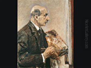 Selbstbildnis Mit Palette An Der Staffelei, Im Profil Nach Rechts by Max Liebermann