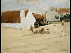 Spielende Kinder In Einem Dorf - Noordwijk by Max Liebermann