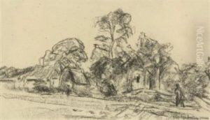 Landschaft Mit Bauernhauser Unter Baumen by Max Liebermann