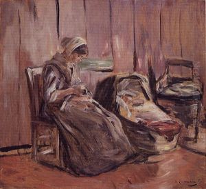 Frau Mit Wiege - Mutter Mit Kind In Einer Bauernstube by Max Liebermann