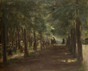 Allee Im Tiergarten Mit Reitern Und Spaziergangern (alley In Tiergarten With Riders And Strollers) by Max Liebermann