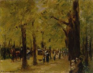 Allee Im Tiergarten Mit Spaziergangern, Einer Droschke Und Einer Strassenbahn by Max Liebermann