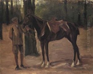 Reitknecht Mit Pferd Im Park by Max Liebermann