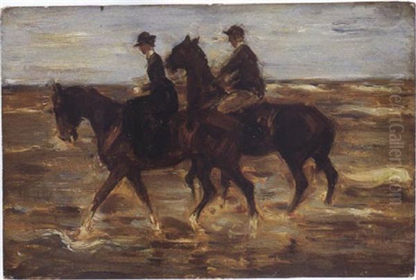 Reiter Und Reiterin Am Strand Nach Links - view 1