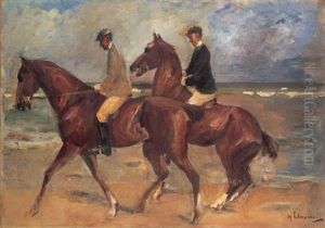Zwei Reiter Am Strand Nach Links by Max Liebermann