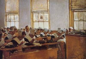 Nahschule - Arbeitssaal Im Amsterdamer Waisenhaus, 1. Fassung by Max Liebermann