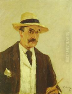 Selbstbildnis Mit Strohhut (panamahut) by Max Liebermann